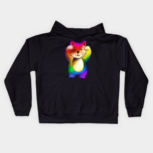 Two paws up rainbow maneki neko lucky cat Kids Hoodie